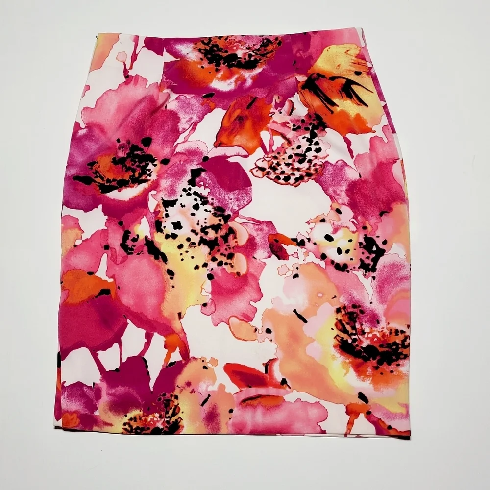Y2K Worthington Floral Splash of Pink Stretch Pencil Skirt Women's (8P) - Picture 2 of 9